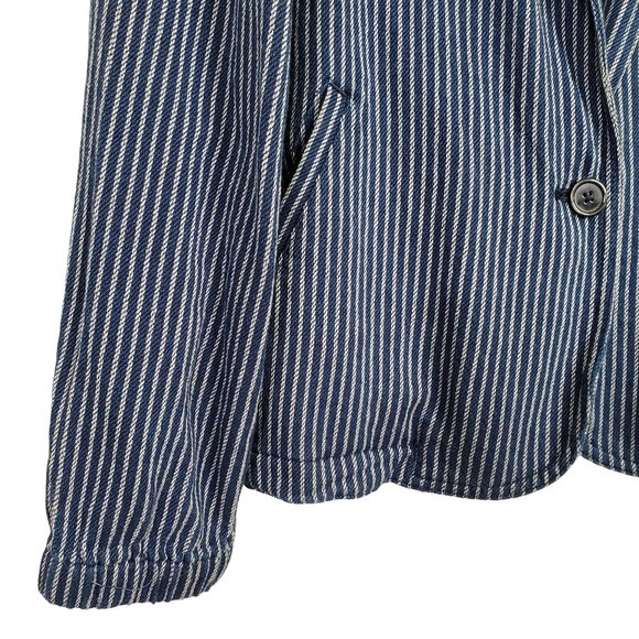 J Crew Mercantile Womens Size M Jacket Blazer Cotton Pockets Casual Striped Blue - Picture 5 of 8